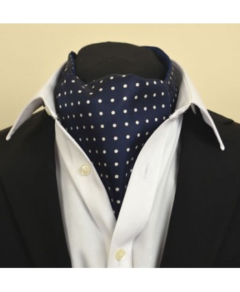 Fine Silk Spotted Cravat with White Spots on Navy Blue
